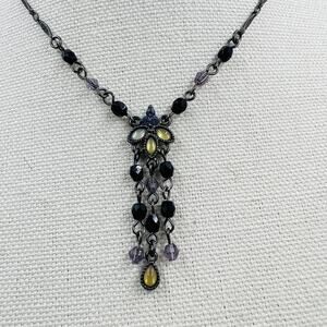 1928 Brand Y Drop Tassel Pendant Necklace Black Whimsigoth Witchcore Goth